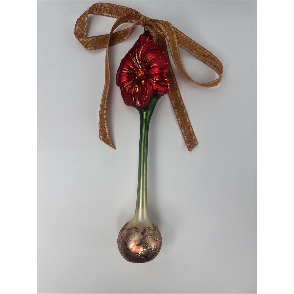 Smith Hawkins Red Amaryllis Blown Glass Ornament W Germany w/Box - Large 12"